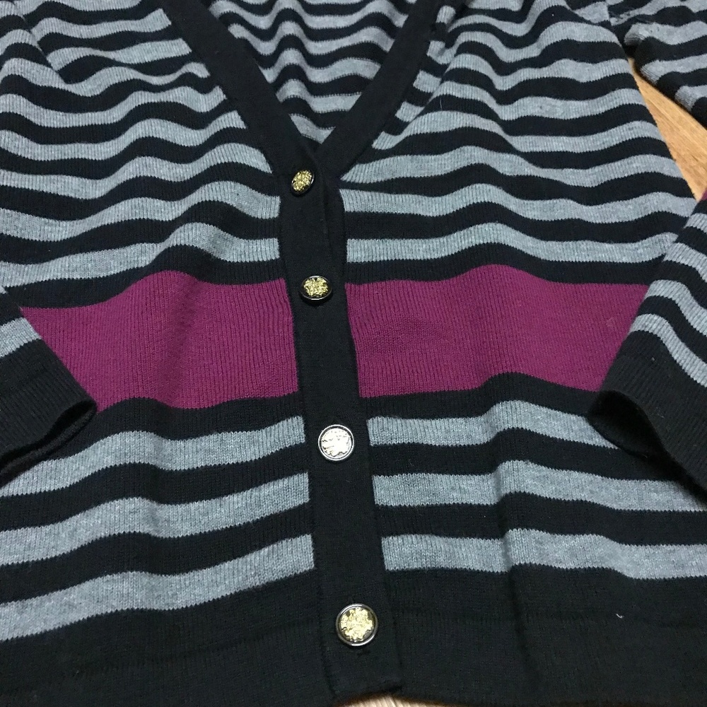 Gianni Bini Grey & Purple Striped Cardigan Sweater - Picture 2 of 8